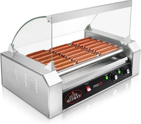 Olde Midway Electric 18 Hot Dog 7 Roller Grill Cooker Machine with Cover 900-Watt - Commercial Grade Hot Dog Rollers, Backyard Entertainment, Hot Dog Roller, Getting Rid Of Gas, Grill Machine, Concession Stand, Electric Grill, Best Commercials, Drip Tray