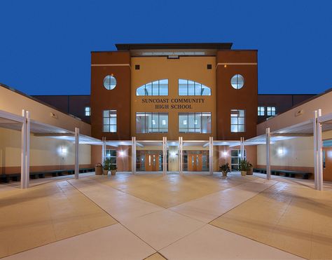 Suncoast Community High School Florida High School, School Building Design, School Entrance, Riviera Beach, Florida Life, Public High School, School Building, Main Entrance, Aphrodite