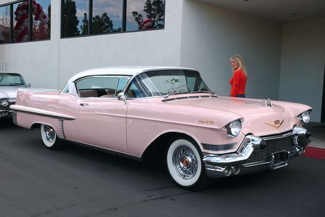 1957 Cadillac Coupe DeVille - white ... Pink Cadillac Vintage, Cadillac Coupe Deville, Coupe Deville, Old Vintage Cars, Luxury Car Brands, Pink Cadillac, American Classic Cars, Old Classic Cars, Pink Car