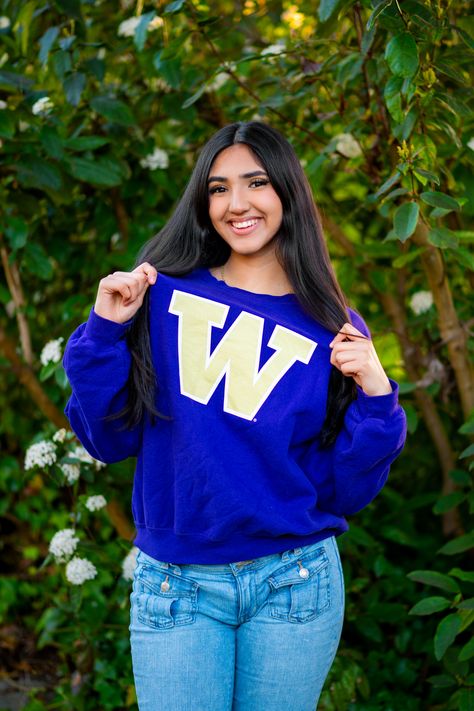 High school senior girl wearing a University of Washington sweater announcing where she will attend college College Decision Day, Federal Way Washington, College Announcements, College Acceptance Letter, College Decision, Senior Graduation Party, College Acceptance, Announcement Photos, Grad Announcements