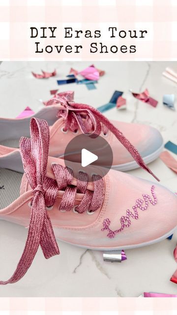 Emily Price on Instagram: "Come make lover inspired  shoes for the taylor swift eras tour with me in nashville this weekend. I just took some plain white canvas shoes from target and painted the lover pink and blue inspired background. I let them dry and then just wrote out lover on the top and TS on the back and then bejeweled them. They turned out so cute and im obsessed with them.  . . . . . . #taylorswift #taylorswifterastour #erastour #taylorswifteras #loverera #taylorswiftshoes #diytayloroutfit #taylorswiftoutfit #swiftie #diyshoes #paintedshoes" Bejeweled Inspired Outfits, Taylor Swift Shoes Diy, Taylor Swift Shoes, Taylor Swift Top, Eras Concert, Taylor Outfits, White Canvas Shoes, Im Obsessed, Taylor Swift Birthday