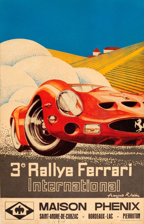 Ferrari 250 GTO International Rally France / 1960s / Sport Posters / Francois Riviere / 50x31.5 Original vintage car racing… / MAD on Collections - Browse and find over 10,000 categories of collectables from around the world - antiques, stamps, coins, memorabilia, art, bottles, jewellery, furniture, medals, toys and more at madoncollections.com. Free to view - Free to Register - Visit today. #Posters #Sport #MADonCollections #MADonC Auto Racing Posters, Vintage Car Posters, Vintage Racing Poster, Grand Prix Posters, Ferrari 250 Gto, Ferrari Poster, Motorsport Art, Ferrari Racing, Automotive Artwork