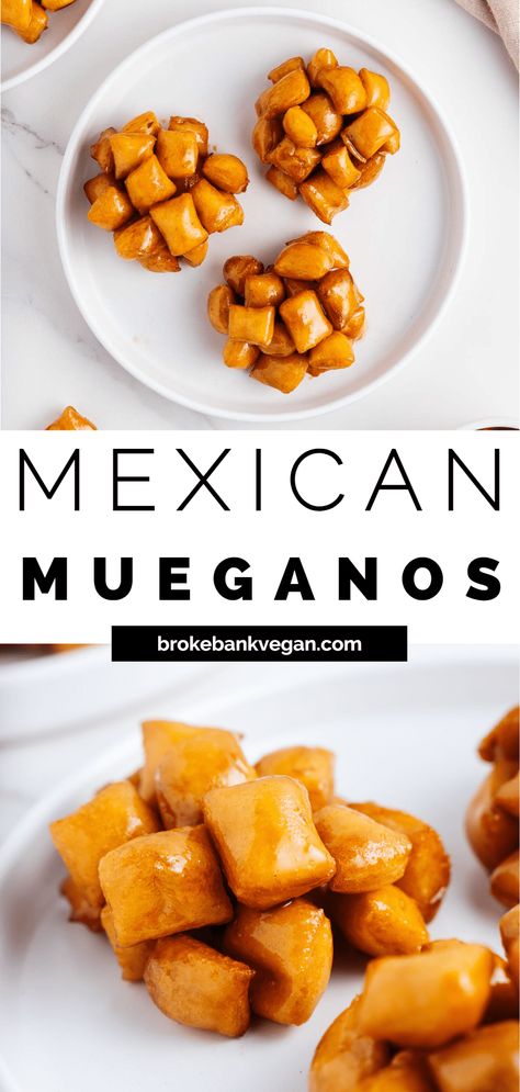 Mueganos are a Mexican dessert you won't be able to get enough of. Crispy squares of dough are stuck together with an ooey-gooey caramel sauce made from piloncillo. This treat will surely put a smile on your face! #mueganos #vegan #Mexicansweet Vegan Peach Cobbler, Vegan Peanut Butter Cookies, Stuck Together, Vegan Cookie Dough, Gooey Caramel, Caramel Desserts, Homemade Condiments, Caramel Candy, Mexican Dessert