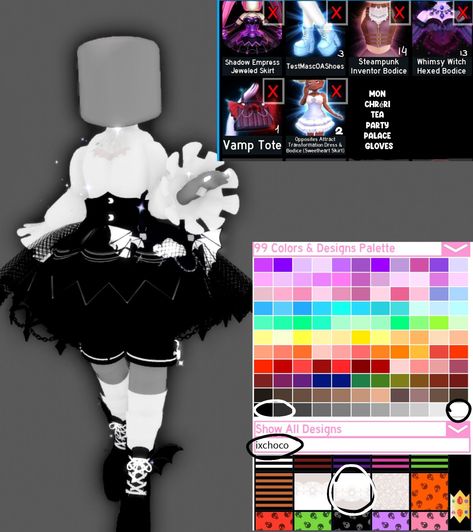 Royale High Popstar Set, Cute Royale High Outfit Hacks, Roblox Royale High Hair Combos, Royale High Roblox Outfits Hacks, Royale High Color Palette, Outfit Hacks Royale High, Rh Corset Combos, Combos Royale High, Royale High Corset Combos