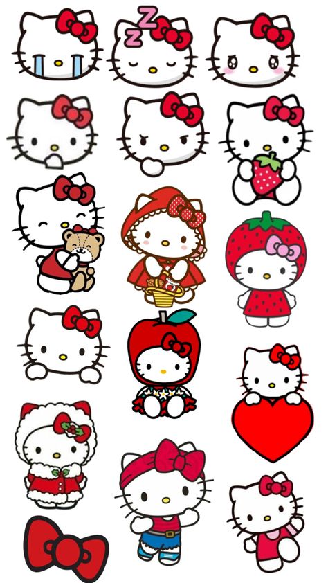 Red hellokity stickers Different Hello Kitties, Red Cute Stickers, Hello Kitty Cut Out, Hello Kitty Stickers Free Printable, Red Stickers Printable, Hello Kitty Emotes, Hello Kitty Stickers Printable, Hello Kitty Prints, Sticker Ideas Aesthetic