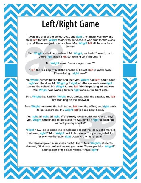 Printable End of School Game: Left Right Game Instant Download Teal Chevron - Etsy Left Right Story Game Funny, Left Right Game Story, Reunion Activities, Left Right Game, Left Right Center, Graduation Games, Picnic Games, Bingo Party, Ladies Group