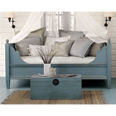 Daybed from Pottery Barn (discontinued.)  Lots of other great beds & canopies in this blog post by Jillian at Entirely Smitten. Traditional Porch, Murphy Bed Ikea, Daybed Design, Ikea Hemnes, Outdoor Daybed, Traditional Bedroom, Shop Front, Blue Rooms, Cool Ideas