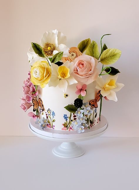 Floral Cake Design, Girly Decor, Floral Wedding Cake, Flower Bar, Flower Party, Naked Wedding Cakes, Pretty Birthday Cakes, Floral Cake, Beautiful Wedding Cakes