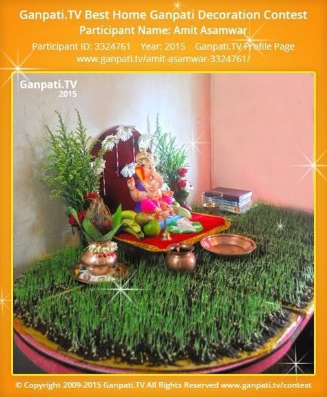 Grass Decoration For Ganpati, Bappa Decoration, Gauri Decoration, Ganpati Picture, Home Ganpati, Leaf Decor Wedding, Ganpati Decoration Theme, Mandir Decoration, Ganesh Chaturthi Decoration