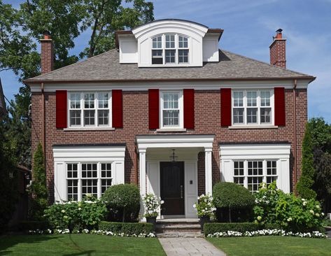 Maroon Shutters with Red Brick House Shutter Colors With Red Brick, Shutters For Red Brick House, Shutter Colors For Red Brick, Shutter Colors, Brick Houses, House Shutters, Red Brick House, Color Codes, Red Bricks