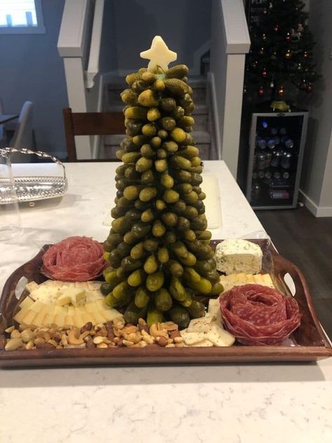 For The Love Of Pickles | Perfection! 🎄😍 | Facebook How To Make A Pickle Tree, Charcuterie Board Pickles, Pickle Christmas Tree, Cranberry Charcuterie Board, Christmas Charcuterie Board Gift Ideas, Pickle Tree Charcuterie, Pickled Charcuterie Board, Christmas Picky Bits, Pickle Party Food