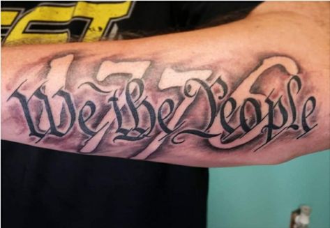 Country Boy Tattoos, We The People Tattoo, Military Sleeve Tattoo, American Flag Forearm Tattoo, American Flag Sleeve Tattoo, People Tattoo, Half Sleeve Tattoos Forearm, Patriotic Tattoos, Men Tattoos Arm Sleeve