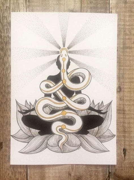 Kundalini Tattoo, Kundalini Chakra, Art Chakra, Art Snake, Lotus Flower Art, Kundalini Awakening, Chakra Art, Art Spiritual, Snake Art