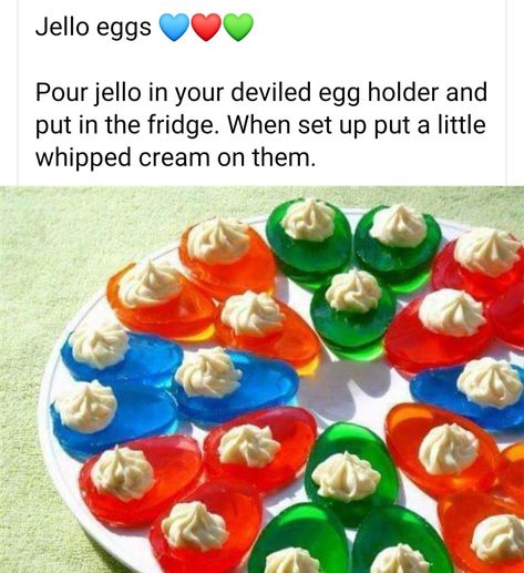 Jello Eggs, Jello Recipes, Sweet Snacks Recipes, Egg Holder, Deviled Eggs, Interesting Food Recipes, Yummy Food Dessert, Sweet Snacks, Diy Food