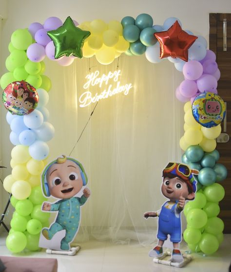 Cocomelon Theme Party Decorations At Home, Cocomelon Decoration Ideas, Kids Birthday Decoration, Bday Decoration, Airplane Birthday Party Decorations, Cocomelon Theme, Baby Birthday Party Theme, Birthday Theme Decoration, 2nd Birthday Party For Boys