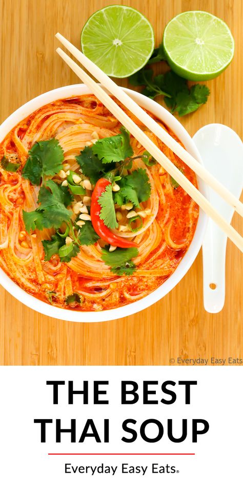 Noodle Soup Vegetarian, Spicy Thai Soup, Spicy Noodle Soup, Thai Soup Recipes, Thai Curry Soup, Thai Noodle Soups, Red Curry Noodle Soup, Asian Soup Recipes, Spicy Noodle