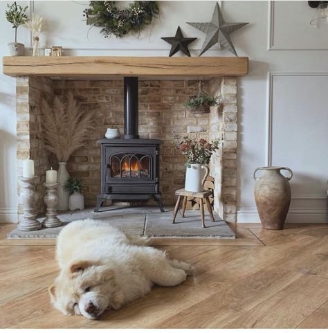 Woodburning Stove Fireplace, Wood Stove Hearth, Wood Burning Stoves Living Room, Log Burner Living Room, Ready For Autumn, Wood Stove Fireplace, Inglenook Fireplace, Cosy Living, Rustic Fireplaces