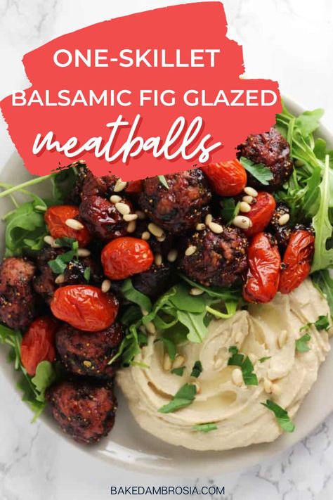 Balsamic Fig Glazed One-Skillet Meatballs are sweet, tangy and deliciously addictive! Total crowd pleaser! (Gluten free, egg free, dairy free) Skillet Meatballs, Healthy Meatballs, Glazed Meatballs, Gluten Free Egg Free, Dairy Free Eggs, Easy Oven, Perfect Lunch, Gluten Free Grains, Dried Figs