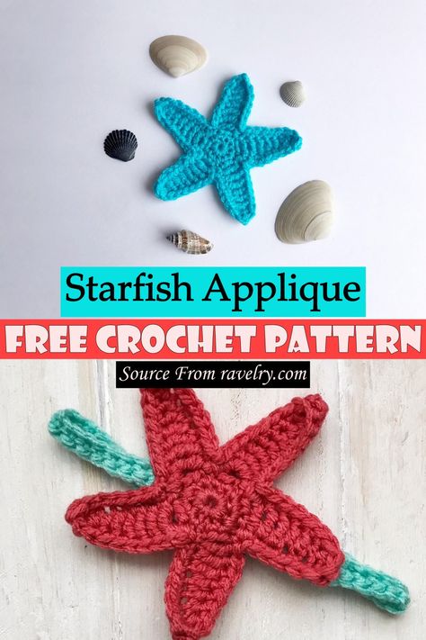 Starfish Applique, Crochet Aquarium, Girl Crochet Blanket, Crochet Starfish, Applique Patterns Free, Crochet Applique Patterns, One Skein Crochet, Crochet Applique Patterns Free