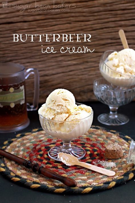 Sugar Bean Bakers: { Florean Fortescue’s Butterbeer Ice Cream } Butter Beer Ice Cream, Beer Ice Cream Recipe, Butterbeer Ice Cream Recipe, Florean Fortescue, Alcoholic Butterbeer, Butterbeer Cake, Butterbeer Ice Cream, Butter Beer Recipe Harry Potter, Frozen Butterbeer