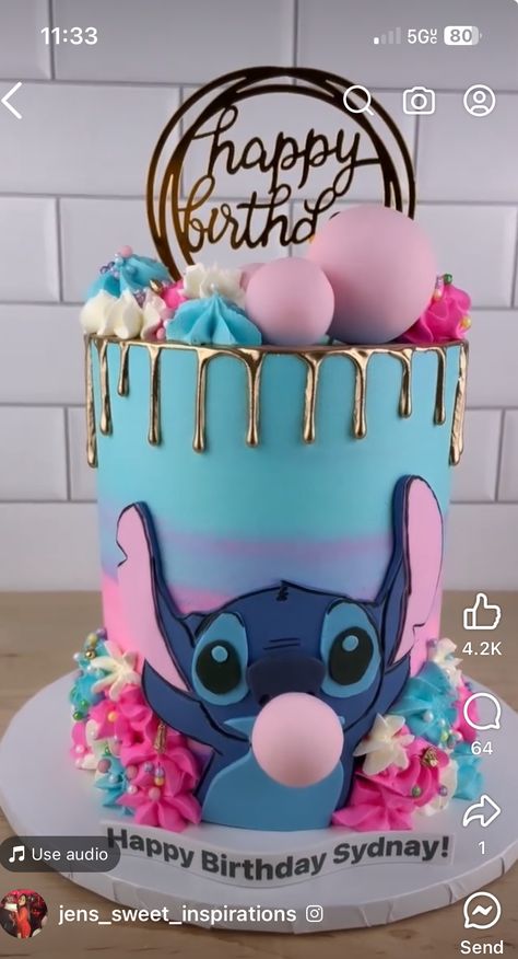 Ohana Cake, Disney Birthday Cakes Stitch, Stitch Disney Cake, Stitch Cake Girl, Stitch Birthday Cake For Girl, Stitch Birthday Cakes, Birthday Cake Stitch, Stitch Torte, Stitch And Angel Cake