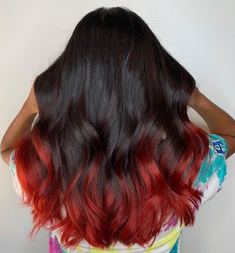 40 Most Popular Ombre Hair Ideas for 2020 - Hair Adviser Shoulder Length Ombre Hair, Red Hair Tips, Silver Ombre Hair, Ombre Hair Color Ideas, Dark Ombre Hair, Cheveux Oranges, Dyed Tips, Black Red Hair, Red Ombre Hair