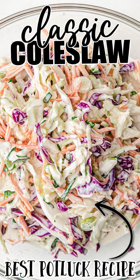 Mix colorful shreds of cabbage and carrots with a sweet and tangy dressing to create this easy classic coleslaw recipe. Coleslaw is the perfect side dish to bring to a picnic, barbecue, or potluck! Sweet Vinegar Coleslaw, Simple Coleslaw Recipe, Coleslaw Healthy, Recipe Coleslaw, Simple Coleslaw, Easy Pulled Pork Recipe, Classic Coleslaw Recipe, Classic Coleslaw, Best Coleslaw Recipe