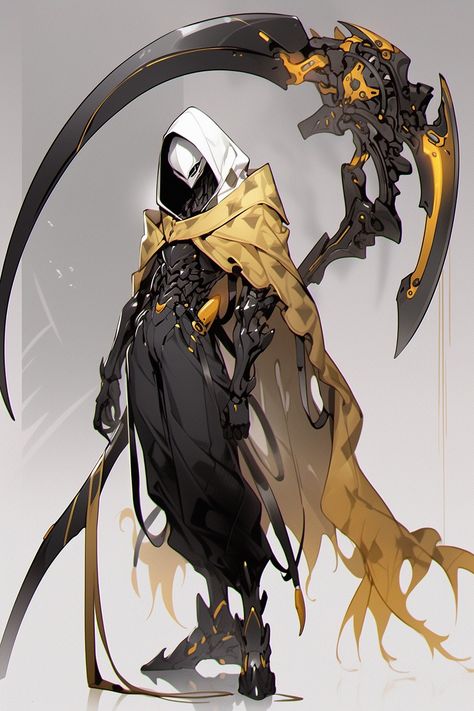 Anime Character With Scythe, Scythe Art Reference, Cyberpunk Scythe, Character With Scythe, Scythe Wielder, Scythe Character Design, Scythe Warrior, Holding Scythe Pose, Anime Robotics