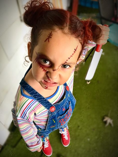 Chuckie Makeup For Kids, Chucky Makeup For Kids, Chucky Face Makeup, Kids Chucky Costume, Chucky Costume For Kids, Devil Makeup Halloween, Chucky Face, Chucky Makeup, Coraline Costume