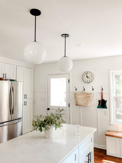 Chelsea Mohrman's Midwest Home Tour | The Everygirl Salinas White Granite, Cap Cod Style Homes, Open White Kitchen, Baking Station, Samsung Home, Smart Fridge, Cabinets Makeover, Counter Depth Refrigerator, Counter Depth