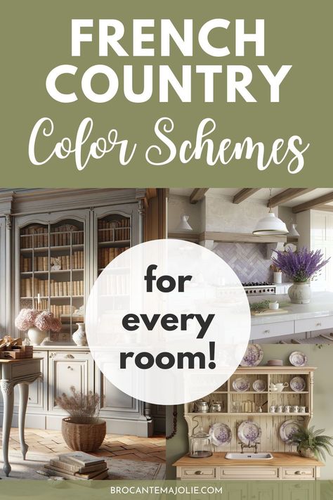 Start your journey to a beautifully styled home with our guide on French country colors. From serene bedrooms to vibrant kitchens, we’ll show you the exact paint colors to buy and how to enhance your living room with French country color schemes. Ideal for anyone looking to bring a touch of French elegance indoors. French Country Sherwin Williams Paint, French Country With Color, French Country Wood Floors, French Country Farmhouse Decor Living Room, French Country Interior Design Style, French Farmhouse Paint Colors, French Country Decorating Living Room Farmhouse Style, French Country Living Room Colors, Rustic French Country Bedroom