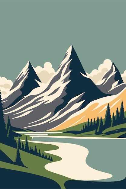 Mountain Poster Design, Picture Of Mountains, Mountain Landscape Illustration, Landscape Graphic Design, Graphic Design Landscape, Bar Reception, Europe Switzerland, Vector Mountain, Monochromatic Painting