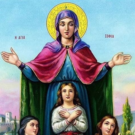 Saints Of The Day ~ 20✷C+M+B+24 on Instagram: "August 1st is the Feast Day of Saint Sophia of Rome and her Three Daughters, Sts. Faith, Hope and Charity🙏🏼💐
.
The Holy Martyrs Saint Sophia and her Daughters Faith, Hope and Love were born in Italy. Sophia was a pious Christian widow who named her daughters for the three Christian virtues. St. Sophia raised them in the love of the Lord Jesus Christ, and they did not hide their faith, openly confessing it before everyone. The faith of Saint Sophia and her daughters was brought to the attention of Emperor Hadrian. Emperor Hadrian ordered that they be brought to Rome. When they appeared before the emperor, all those present were amazed at their composure. They looked as though they had been brought to some happy festival, rather than to tortu Saint Sophia, Christian Virtues, Eastern Orthodox Church, Orthodox Icon, Eastern Orthodox, Byzantine Art, Hagia Sophia, Three Daughters, Greek Orthodox