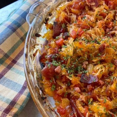 German Sauerkraut Casserole Sauerkraut Casserole, German Sauerkraut, German Food Authentic, Brown Sugar Recipes, Sauerkraut Recipes, Best Side Dishes, Cabbage Recipes, German Food, Veggie Dishes