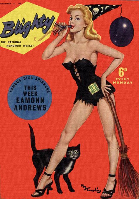 Far more seductive than scary! :) #vintage #Halloween #1950s #magazine Witches Brooms, Halloween Witch Brooms, Halloween Pin Up, Arte Pin Up, Pin Up Girl Vintage, Pin Up Posters, Halloween Witches, Halloween Pins, Bachelorette Party Games