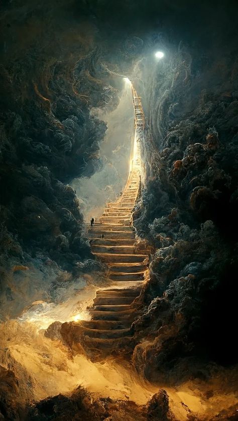 Fantasy Stairway, Biblical Art Wallpaper, Fantasy Stairs, Staircase To Heaven, Sky Vibes, Stairs To Heaven, Biblical Artwork, Background Sky, Heaven Art