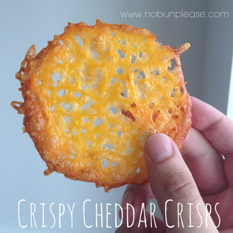 Low Carb, Keto Crispy Cheddar Crisps - No Bun Please http://www.nobunplease.com/my-crispy-cheddar-crisps/ Cheddar Crisps, Keto Cheese Chips, Atkins Recipes, Cheese Chips, Low Carb Ideas, No Carbs, Cheese Crisps, Keto Cheese, Low Carb Life