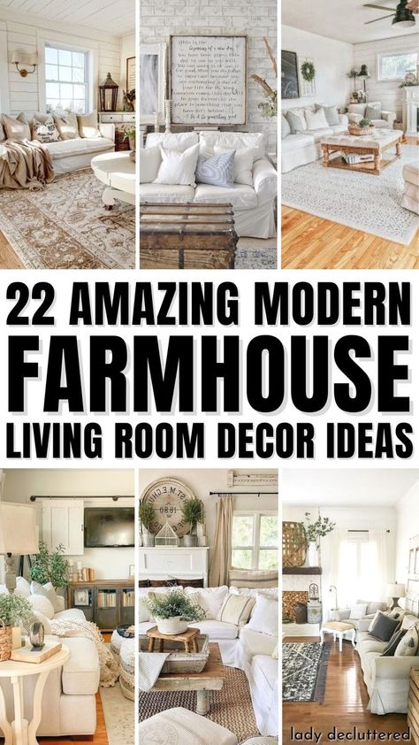 22 Amazing Modern Farmhouse Living Room Decor Ideas Cozy Modern Farmhouse Living Room, Salons Cottage, Farmhouse Living Rooms, Cozy Farmhouse Living Room, Farmhouse Family Rooms, Modern Farmhouse Living Room Decor, Simple Decorating, Farmhouse Living Room Decor Ideas, Rustic Farmhouse Living Room