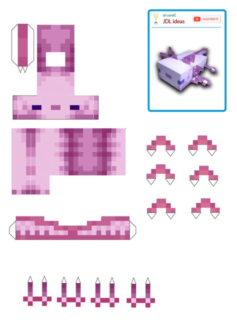 JDL ideas: Patrón AJOLOTE Minecraft Statue Ideas, Gift Wrapping Ideas Creative, Minecraft Statue, Statue Ideas, Papercraft Templates Printables, Minecraft Templates, Paper Flower Garlands, Skins Minecraft, Paper Flower Art