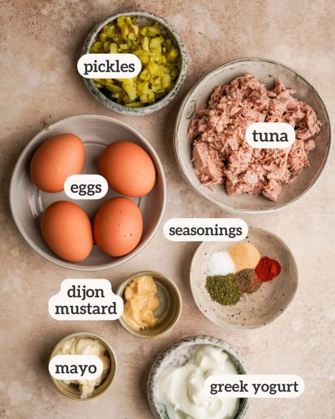 This Tuna and Egg Salad makes the perfect high protein lunch. Use it as a dip for vegetables or crackers, or add it to a sandwich. Tuna Sandwich With Egg, Tuna Egg Sandwich, Egg Tuna Salad, High Protein Egg Salad, Tuna And Egg Salad, Dip For Vegetables, High Protein Lunch, Egg Lunch, Tuna And Egg