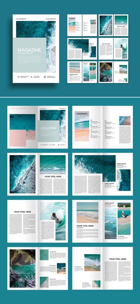 Layout For Magazine Ideas, Magazine Design Layouts Adobe Indesign, Travel Magazine Layout Design Templates, Ocean Magazine Layout, Art Magazine Layout Design, Graphic Design Layout Inspiration, Magazine Design Layouts Creative, Indesign Layout Inspiration, Ocean Magazine