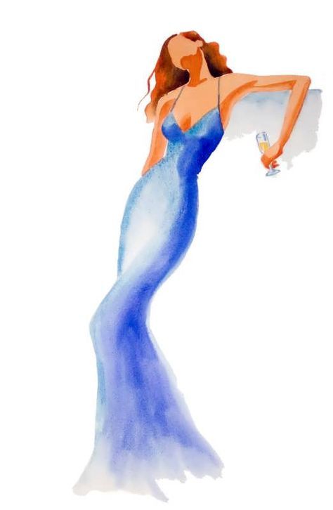 Dress Watercolor Painting, Blue Fashion Illustration, Watercolor Dress Painting, Watercolor Dress Art, Watercolor Dresses, Watercolor Art Fashion, Watercolour Dress, Dream Watercolor, Watercolor Fashion Sketch