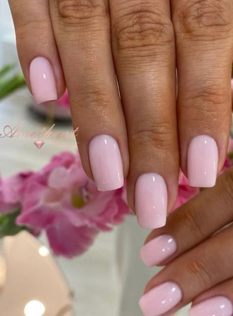 Short Pink Biab Nail Designs, French Manicure Acrylic Nails Short, Coffin Pink Nails Short, Light Pink Almost White Nails, Business Nail Ideas, Nail Ideas Regular Polish, Plain Jane Nails, Classy Girly Nails, Simple February Nails Square