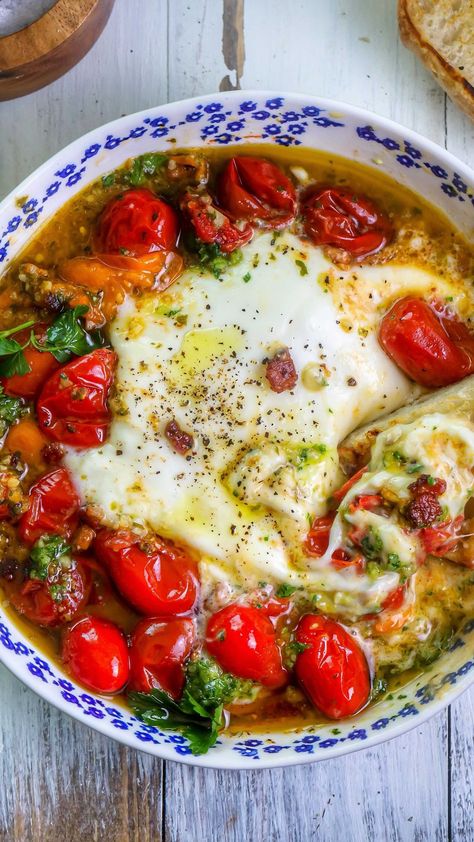 foodmymuse on Instagram: Roasted Tomatoes + Pancetta with Almond Parsley Sauce with Burrata 😉. It was so flavorful and you easy to make. If you can't tell plates… Buratta And Tomato Appetizer, Burrata And Tomato Toast, Burrata Garlic Bread, Burst Tomato Burrata Pasta, Burrata On Bread, Roasted Tomatoes, Parsley, Scones, Indian Food Recipes