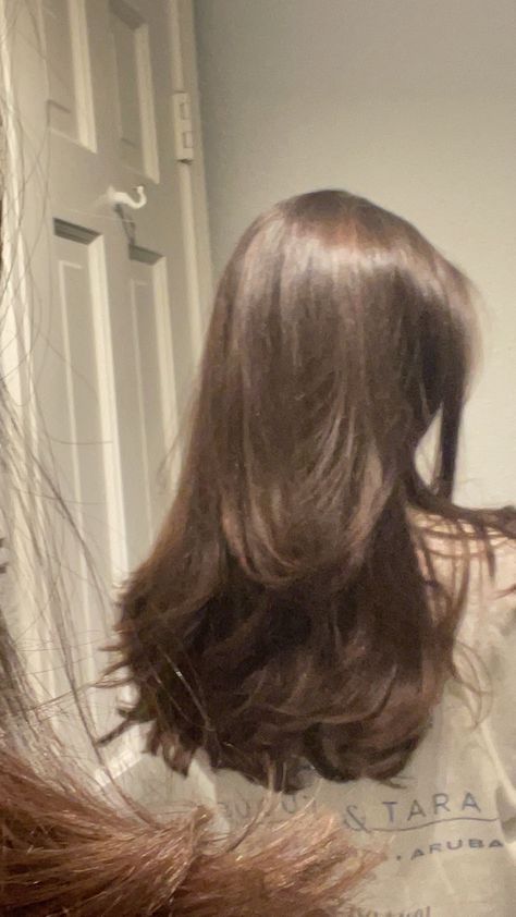 brunette hair, layers, hairstyle Soft Layers Unstyled, Long Flowy Layers Hair, Hairstyles For Fluffy Wavy Hair, Haircuts For Brunettes Medium, Blowout Brunette Hair, Hair Armpit Length, Hair Styles For Brunettes Medium Length, Chocolate Brown Hair Layers, Brunette Hair Mid Length