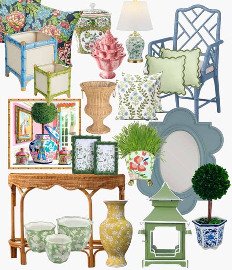 Spring Decorating Must-Haves Grandmillenial Entryway Ideas, Contemporary Mood Board, Hampton Interior, Grand Millennial Style, Estate Interior, Coastal Cottage Decorating, New Condo, Beach Cottage Style, Spring Home