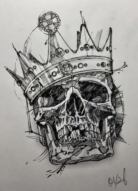 Gotik Tattoo, Skull Sketch, Kunst Tattoos, King Tattoos, Skull Art Drawing, Japanese Tattoos, Skulls Drawing, Sketch Tattoo Design, Tiny Tattoo