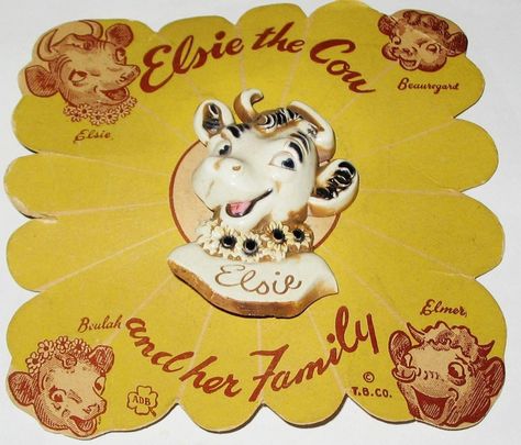 VIintage ELSIE THE COW PIN On Original Advertising Card. Elsie The Cow, Food Advertising, S Star, Vintage Kitchen, Vintage Advertisements, Altered Art, Farmhouse Decor, Cow, Snoopy