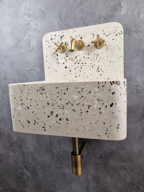 Terrazzo Sink, Terrazzo Bathroom, Gray Interiors, Bucket Sink, Corner Toilet, Wall Mount Sinks, Concrete Bathroom, House Interior Design Styles, Toilet Sink