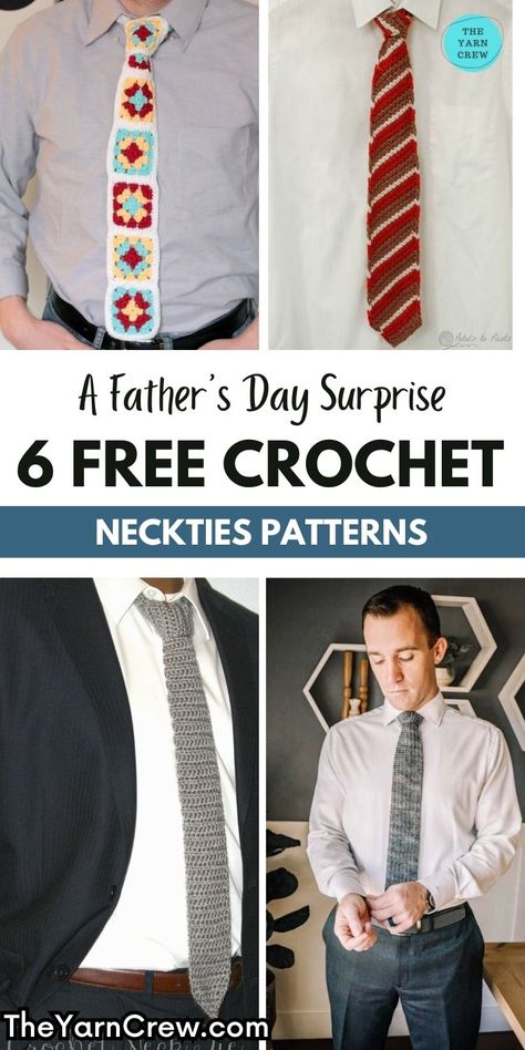 Make Father's Day unforgettable with a thoughtful and stylish gift by crocheting a necktie that reflects your dad's personality and style using these easy-to-follow patterns. Curated by The Yarn Crew. Crochet Gift Ideas For Men, Crochet Gift Patterns Free, Neck Tie Projects, Tie Pattern Free, Neck Tie Pattern, Diy Crochet Gifts, Necktie Pattern, Crochet Men, Crochet Christmas Gifts